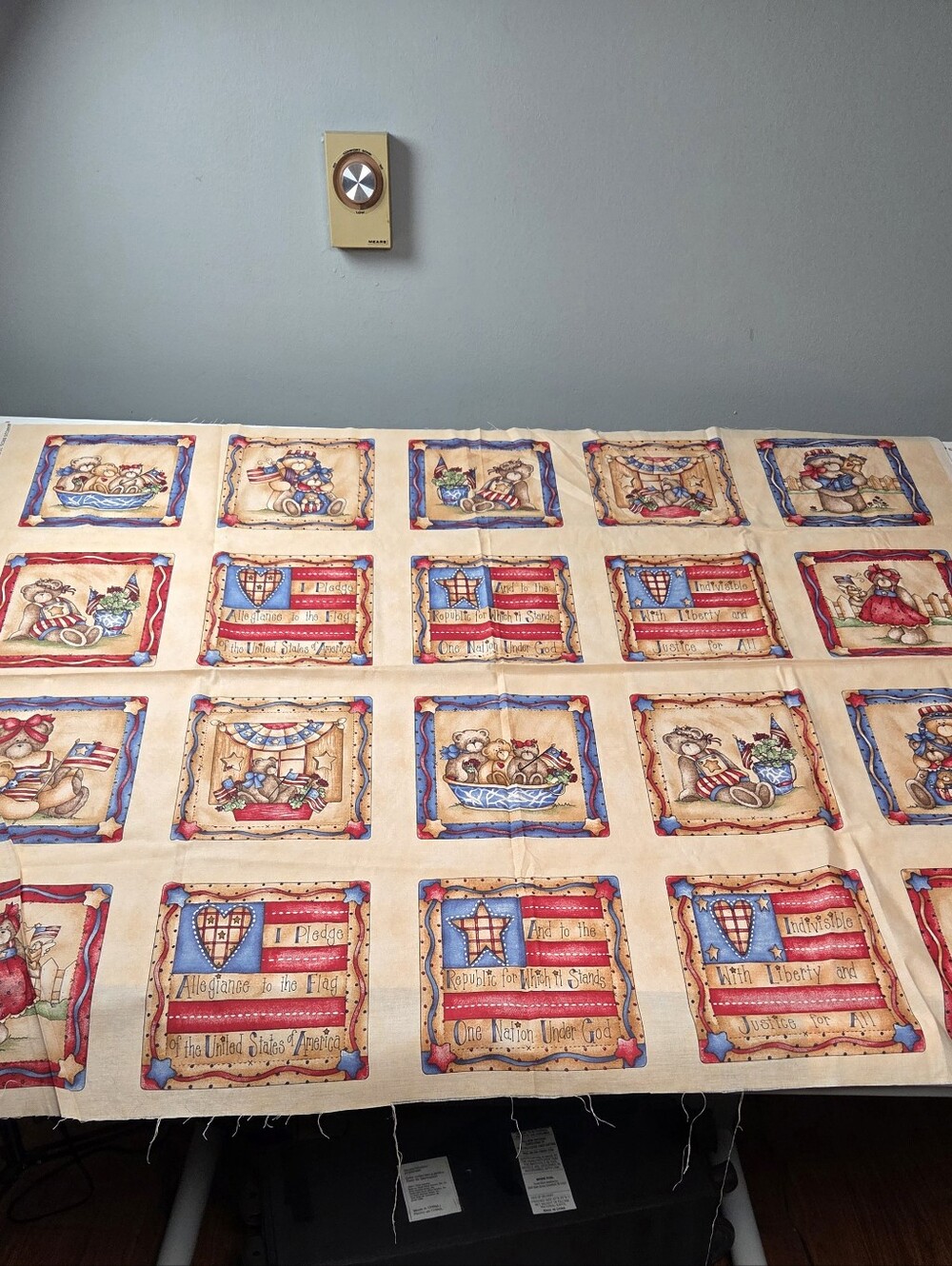 vintage patriotic teddy bear Panel block fabric panel designed by Dianna Marcum